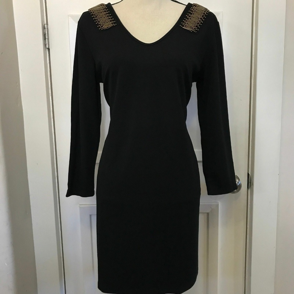 New Black Party Dress Stretch Double V Neck XL